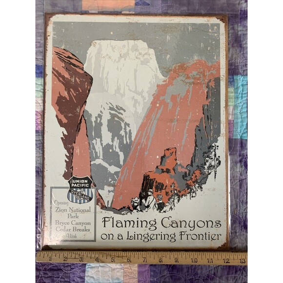Flaming Canyons On A Lingering Frontier Metal 12.5x16 Sign Decor Man Cave Shop - Picture 2 of 3